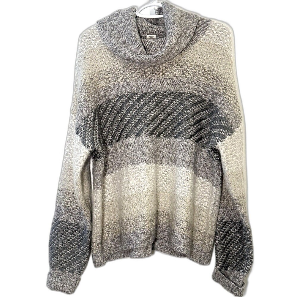 Max Studio Alpaca Wool Blend Cowl Neck Chunky Knit Sweater L Gray - Picture 1 of 6